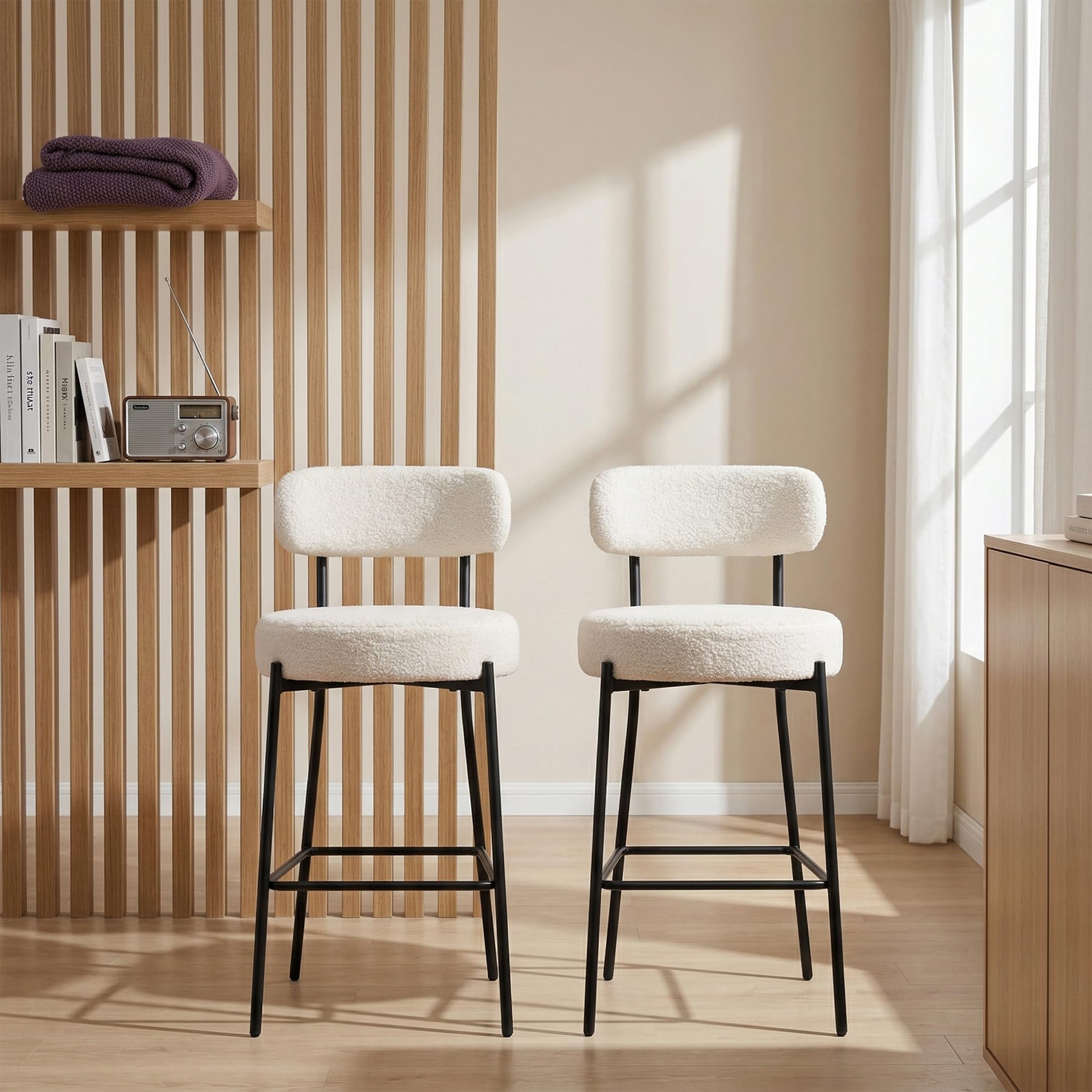 Boucle Counter Height Bar Stools with Back, Set of 2