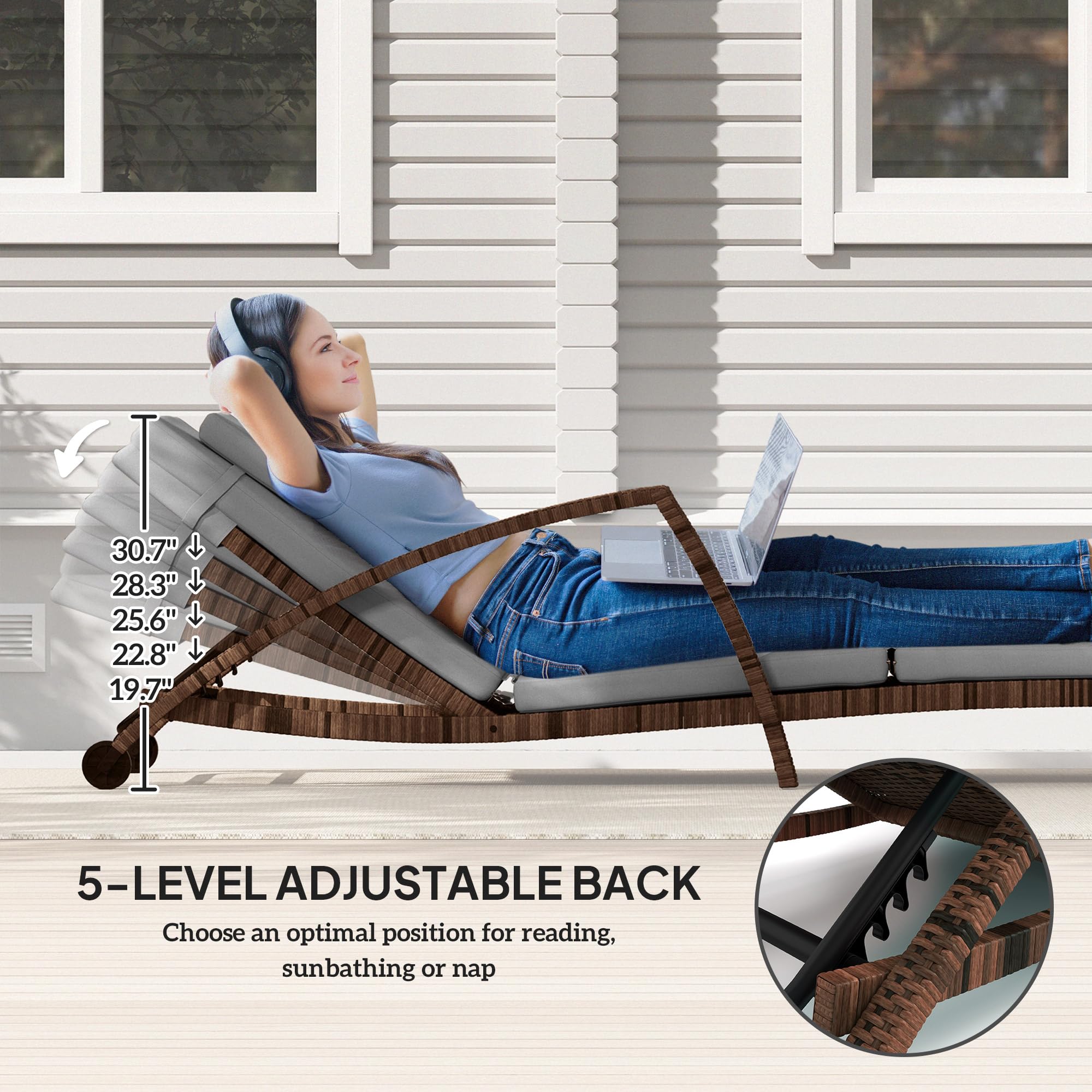 Outdoor Reclining Chaise Lounge Chair Set of 2