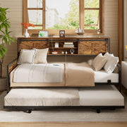 Twin Daybed with Pop-Up Trundle & Bookcase Headboard