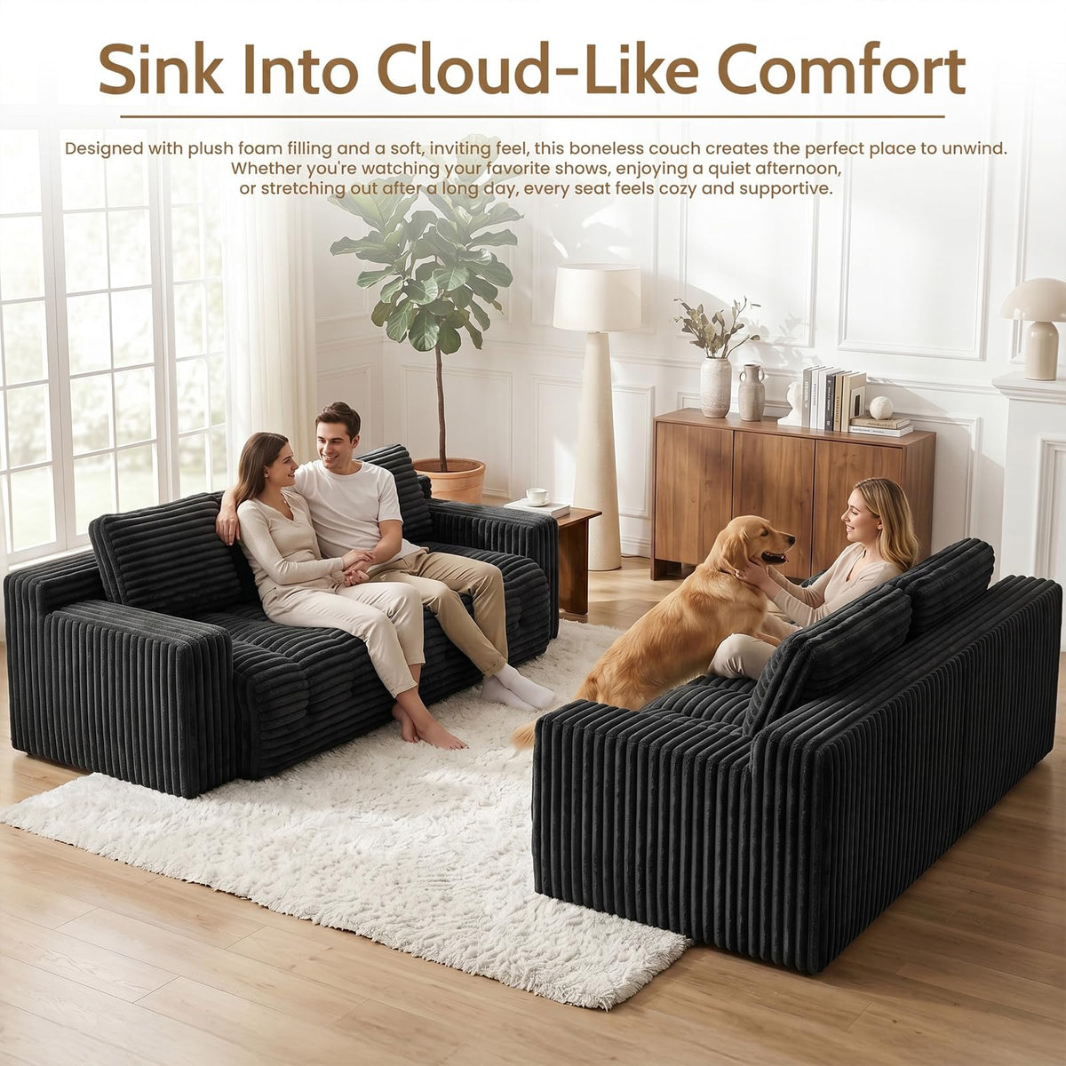 3-Seater Corduroy Boneless Sofa