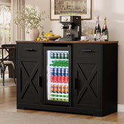 Coffee Bar Cabinet with Fridge, 47" Farmhouse Style, Black