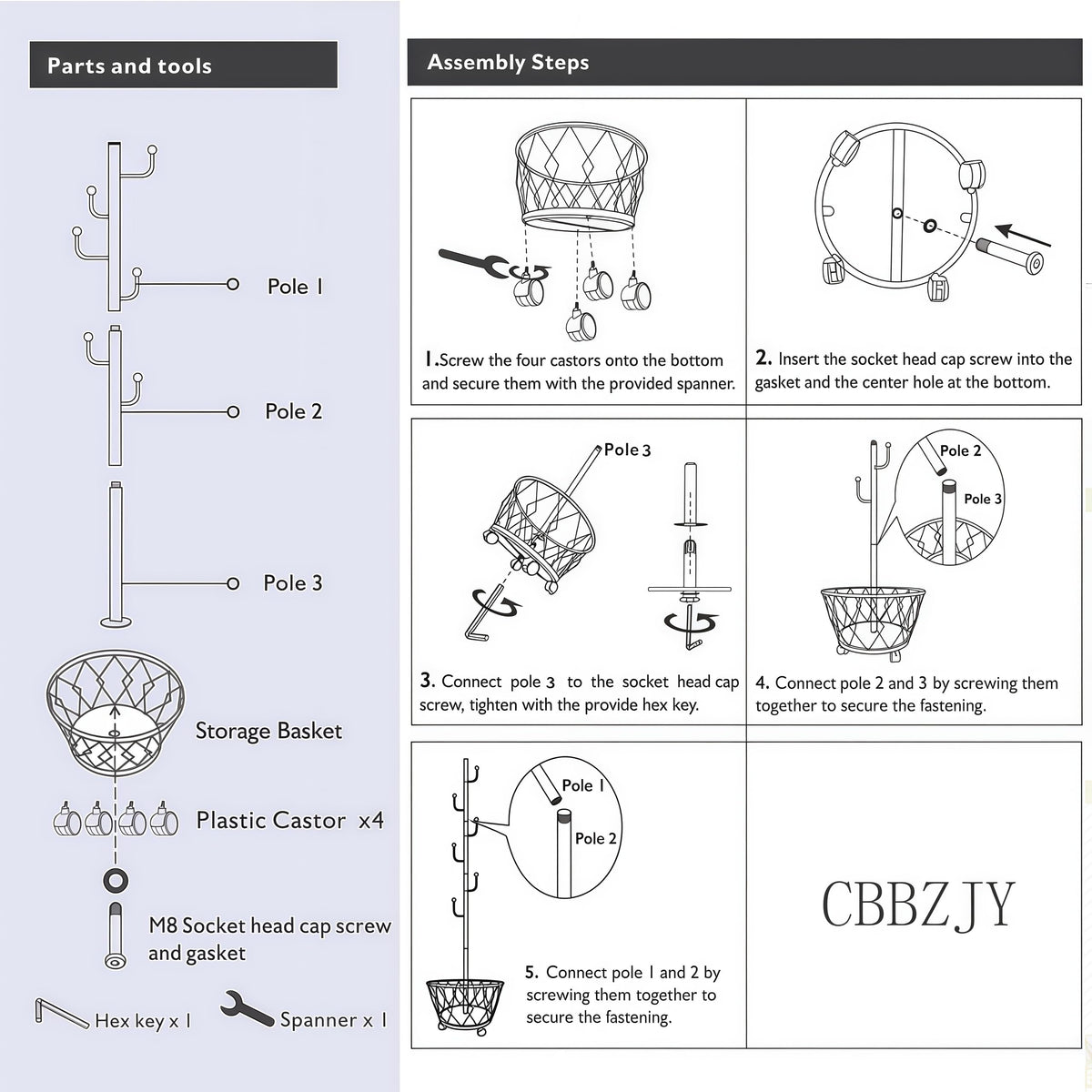 CBBZJY Off-White Moveable Cactus Metal Coat Rack with Basket Freestanding