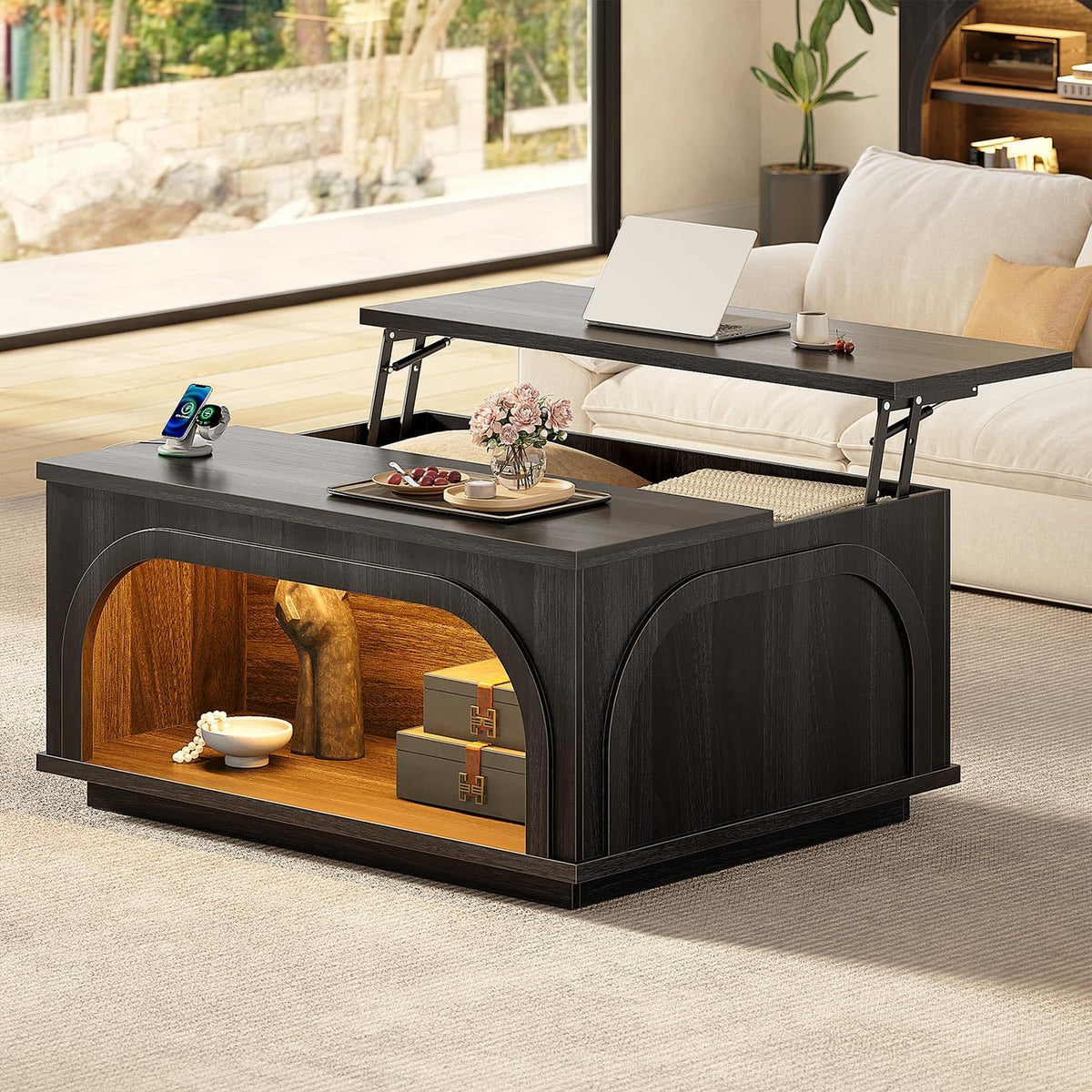 Black Lift-Top LED Coffee Table