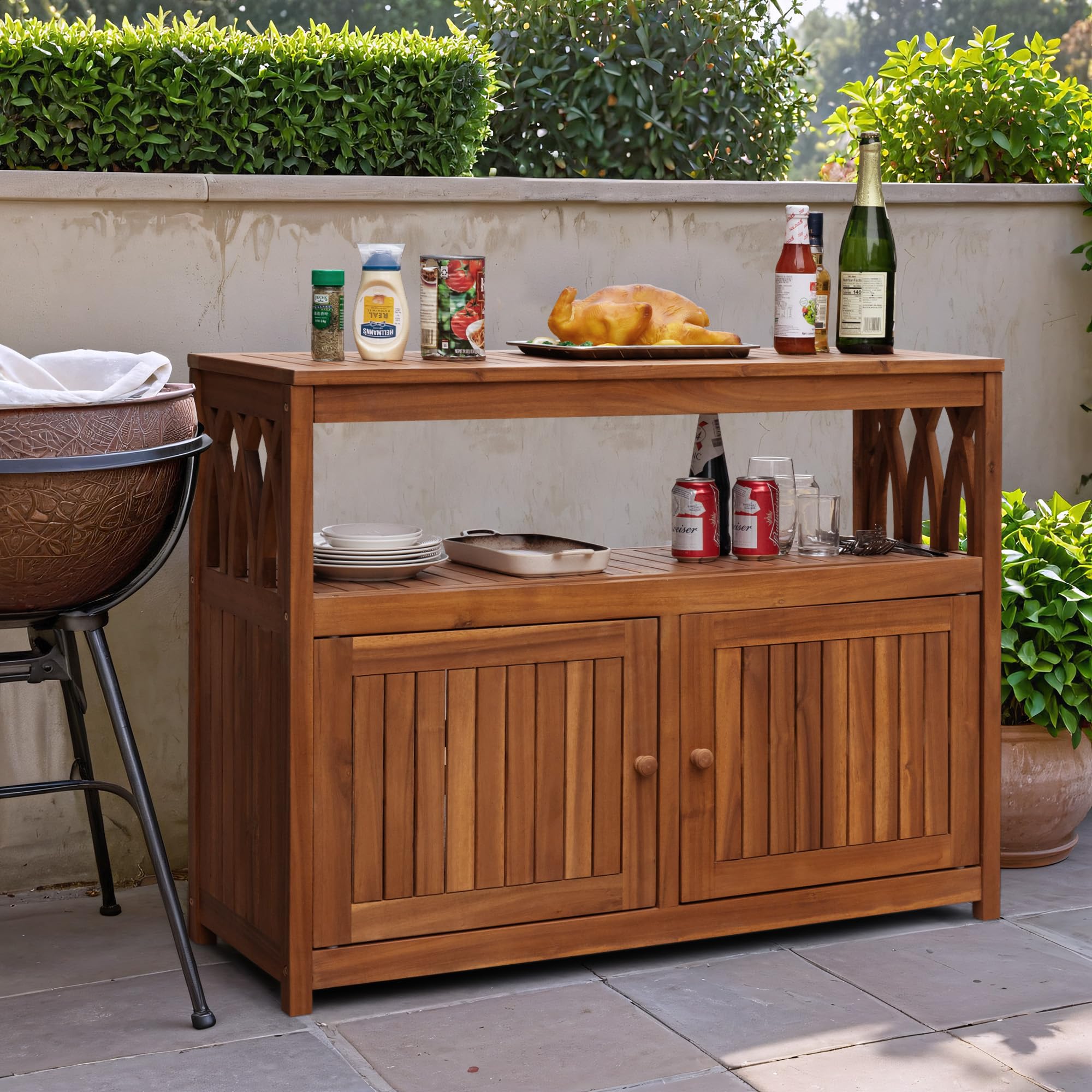 Acacia Wood Outdoor Storage Cabinet with 2 Magnetic Doors