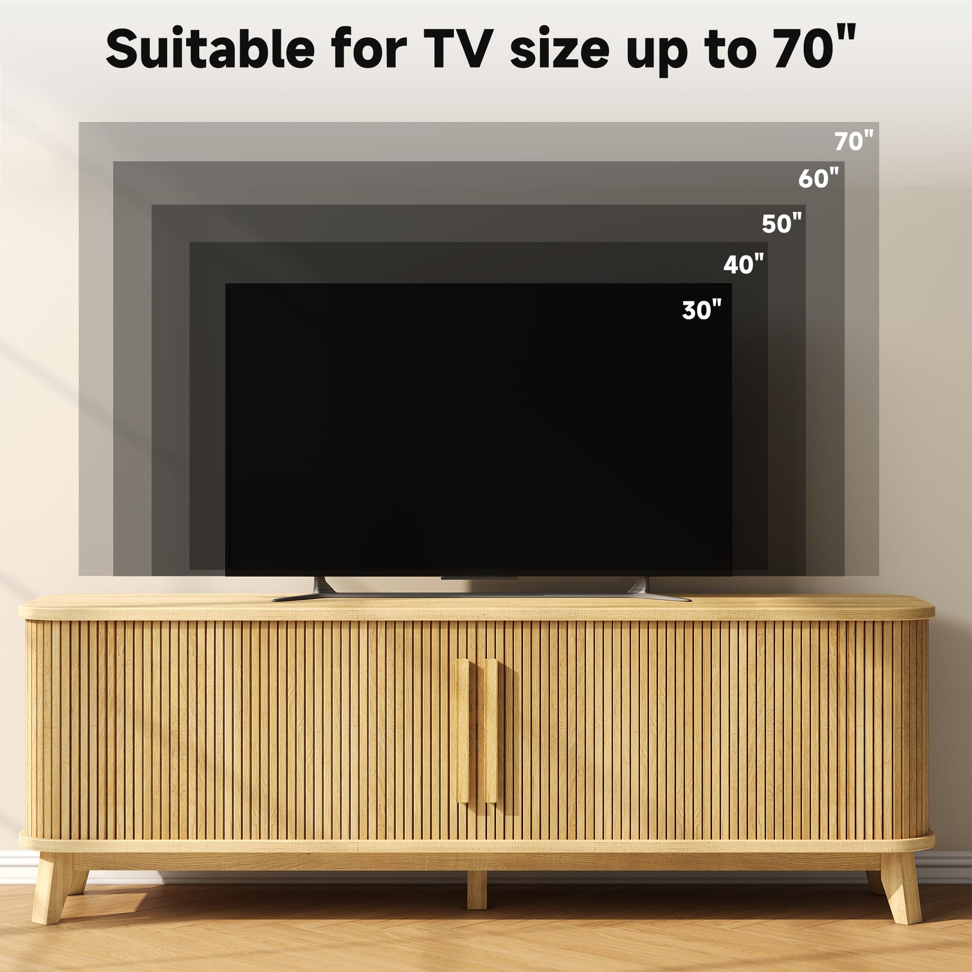 66" Mid-Century Modern TV Stand with Sliding Doors