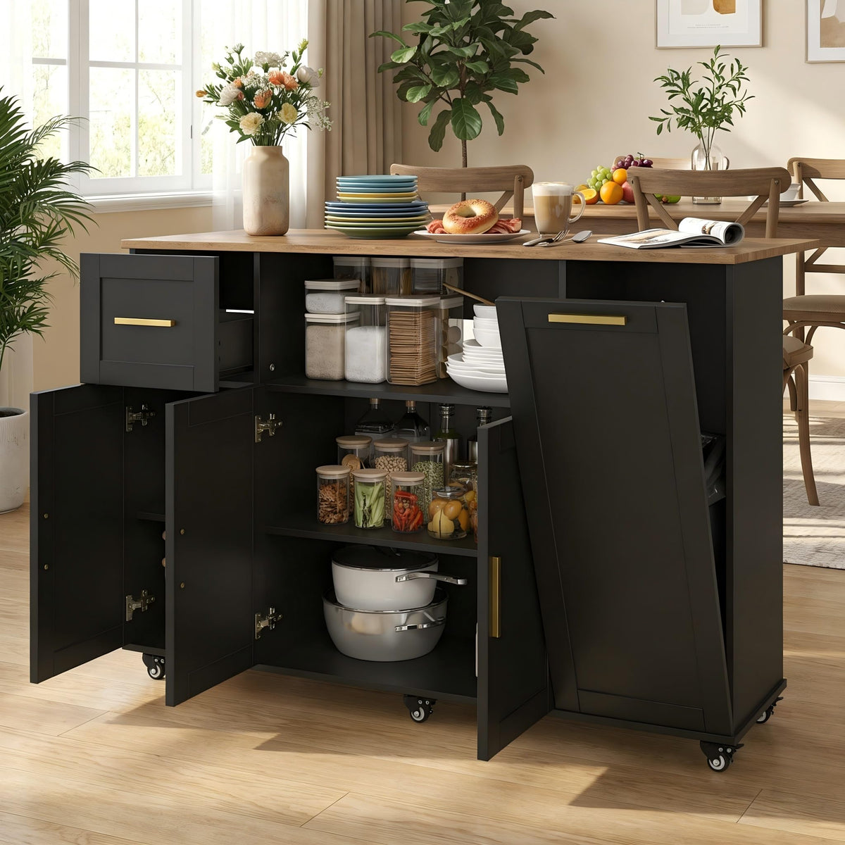55" Kitchen Island on Wheels with Storage, Rolling Kitchen Island Cart