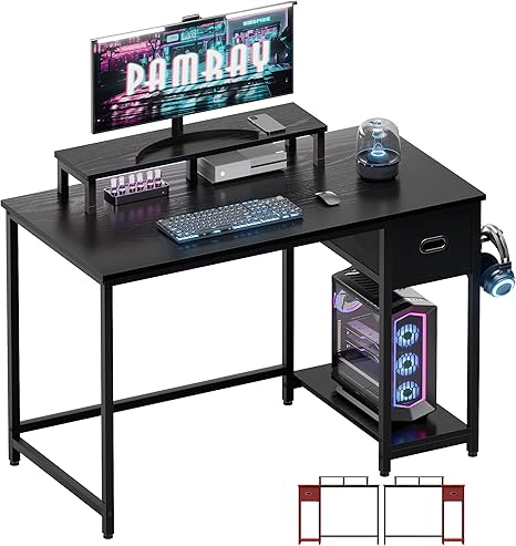 Computer Desk with Monitor Stand & Storage Drawer