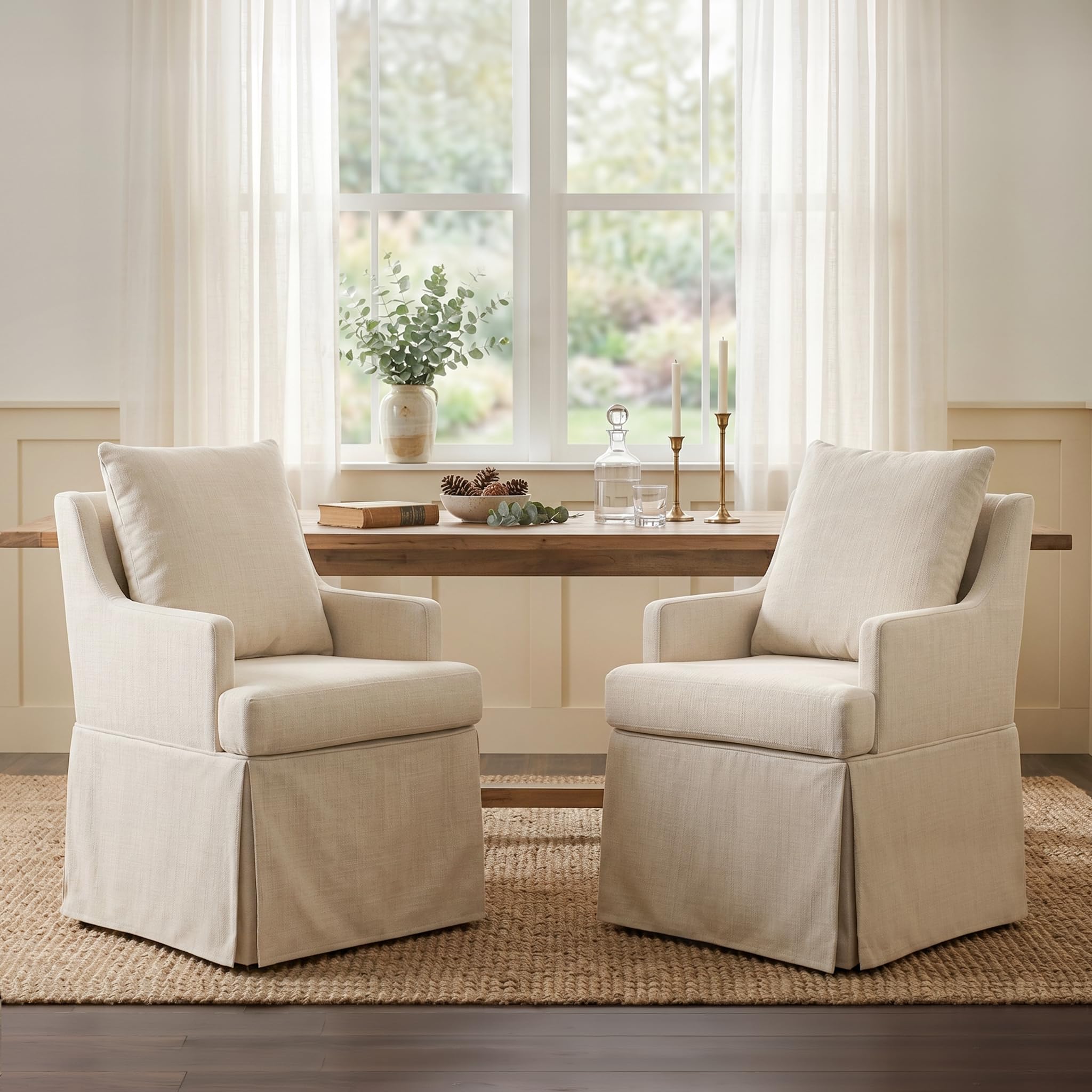 Upholstered Dining Chairs Set of 2 with Casters