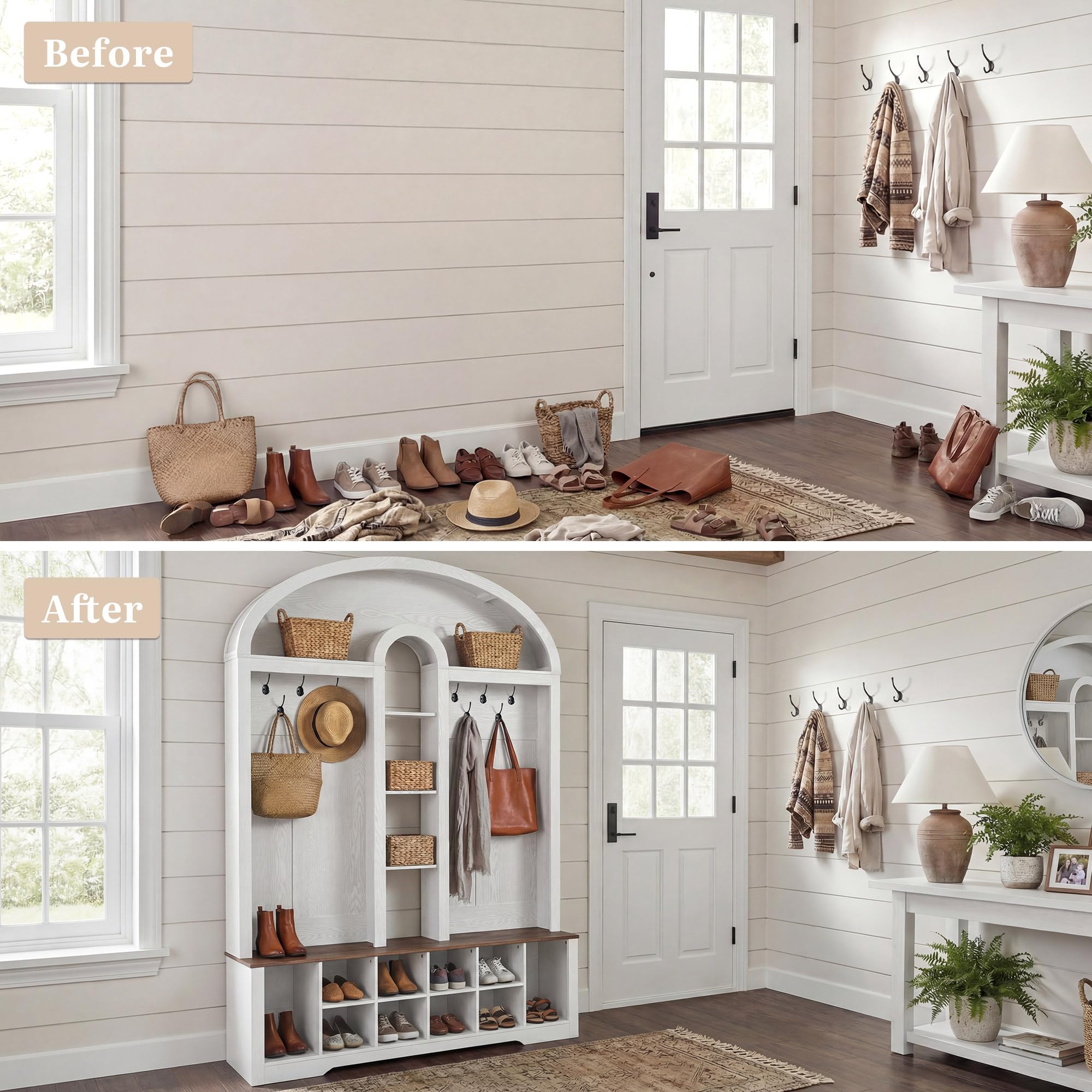 Arched Hall Tree with Shoe Storage & Bench