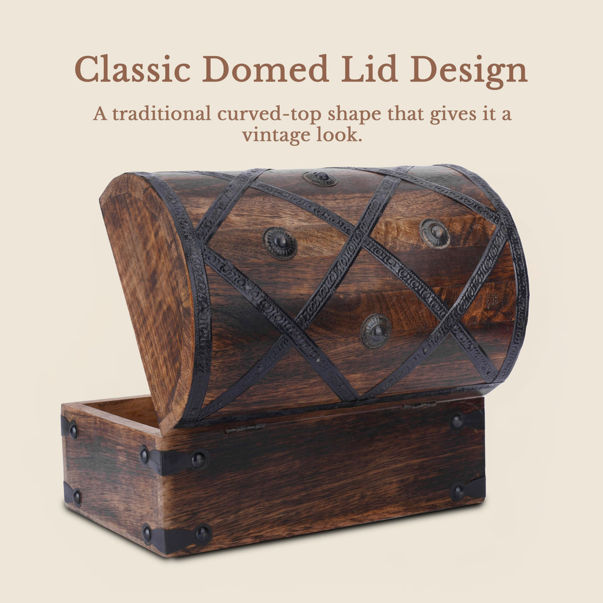 Ajuny Wooden Treasure Chest Pirate Keepsake Jewelry Box - 9x6x6 Inch