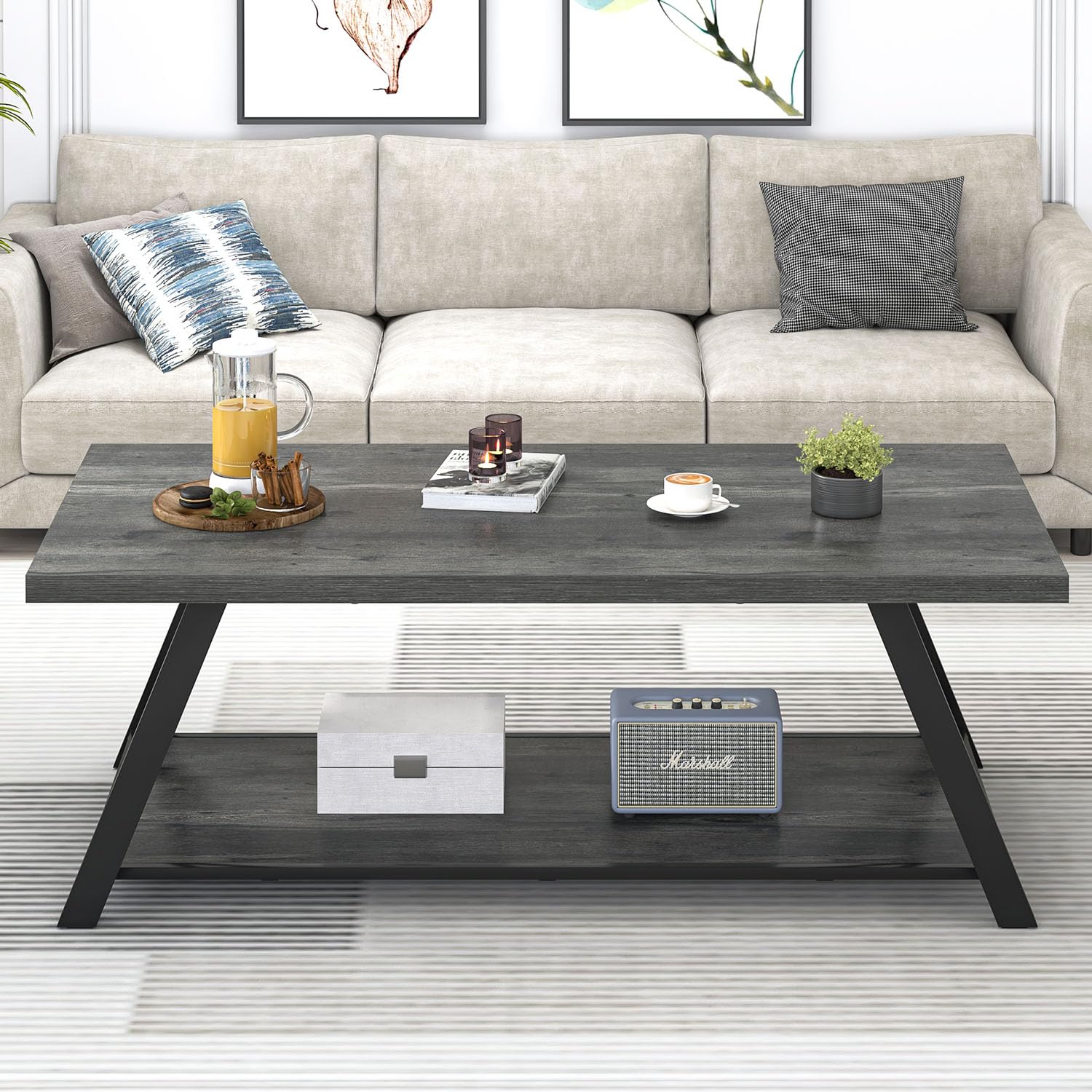 Industrial Coffee Table with Storage Shelf