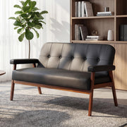 Black Faux Leather Loveseat Sofa with Wood Arms