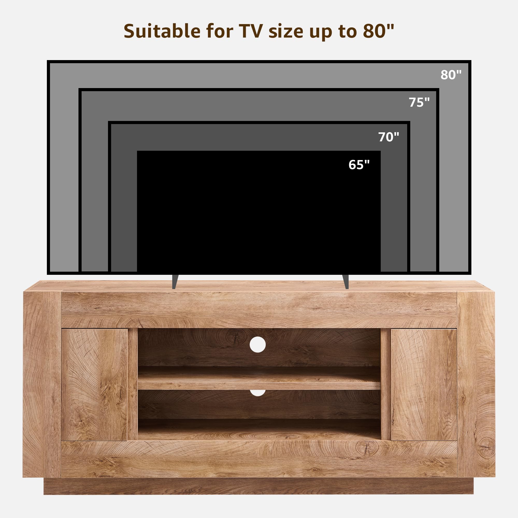 70" TV Stand with Open Storage & Side Cabinets