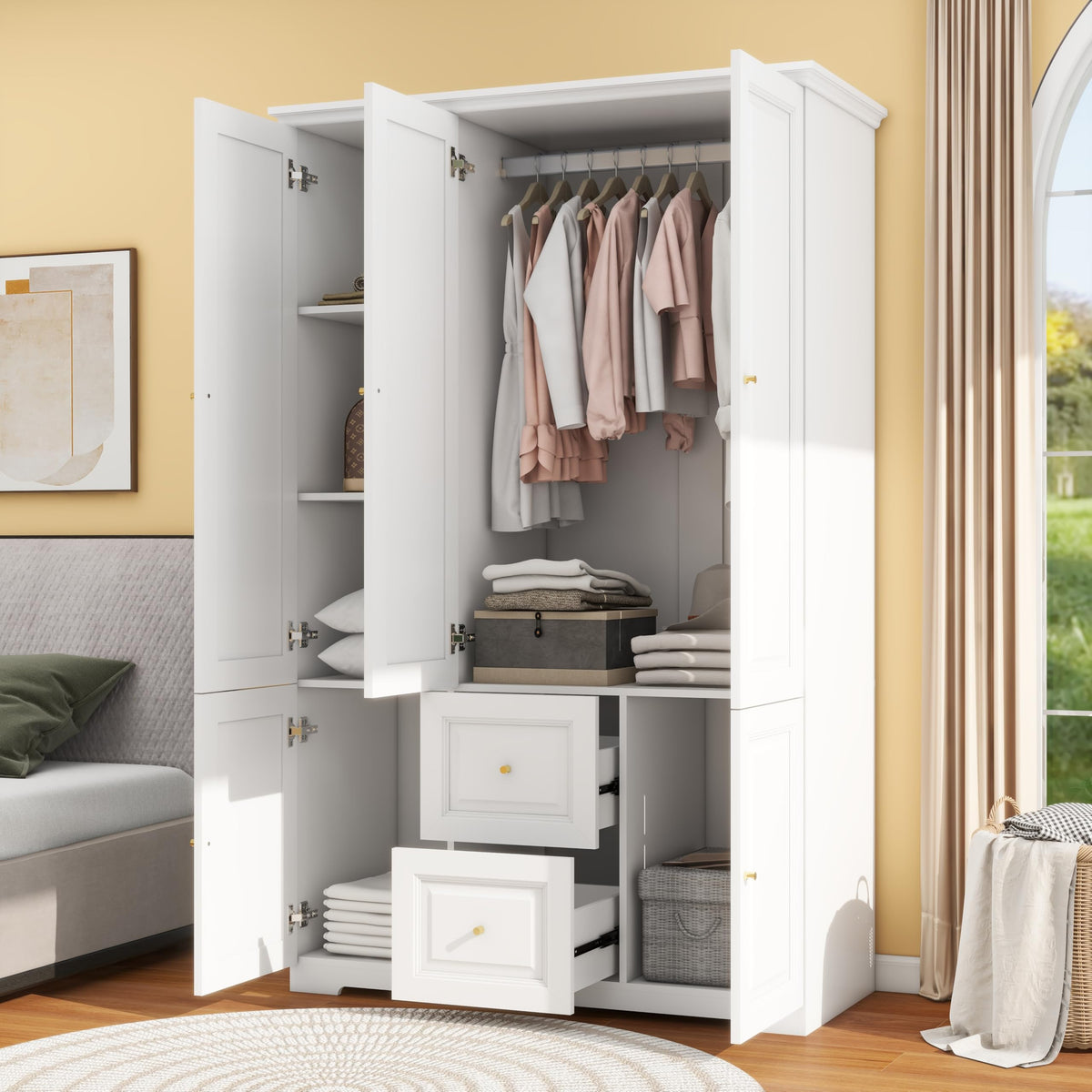 White 3-Door Wardrobe with Drawers