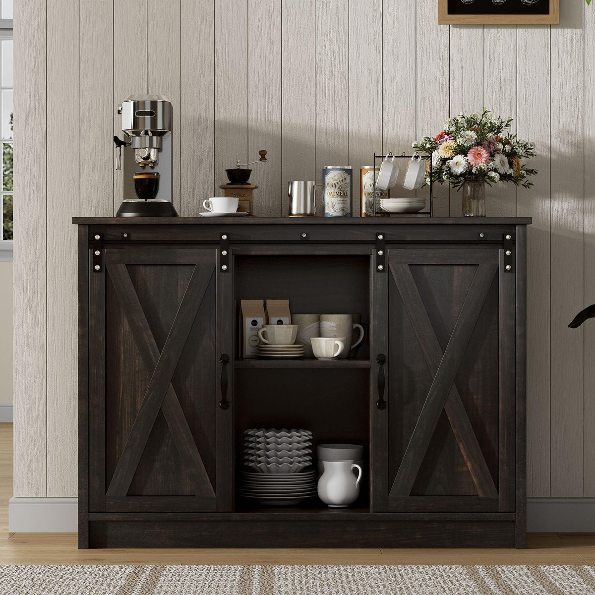 4 EVER WINNER Farmhouse Coffee Bar, 42 Inch Coffee Bar Cabinet, Espresso