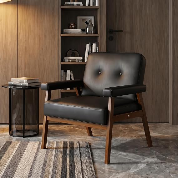 Button-Tufted Accent Chair with Wood Frame