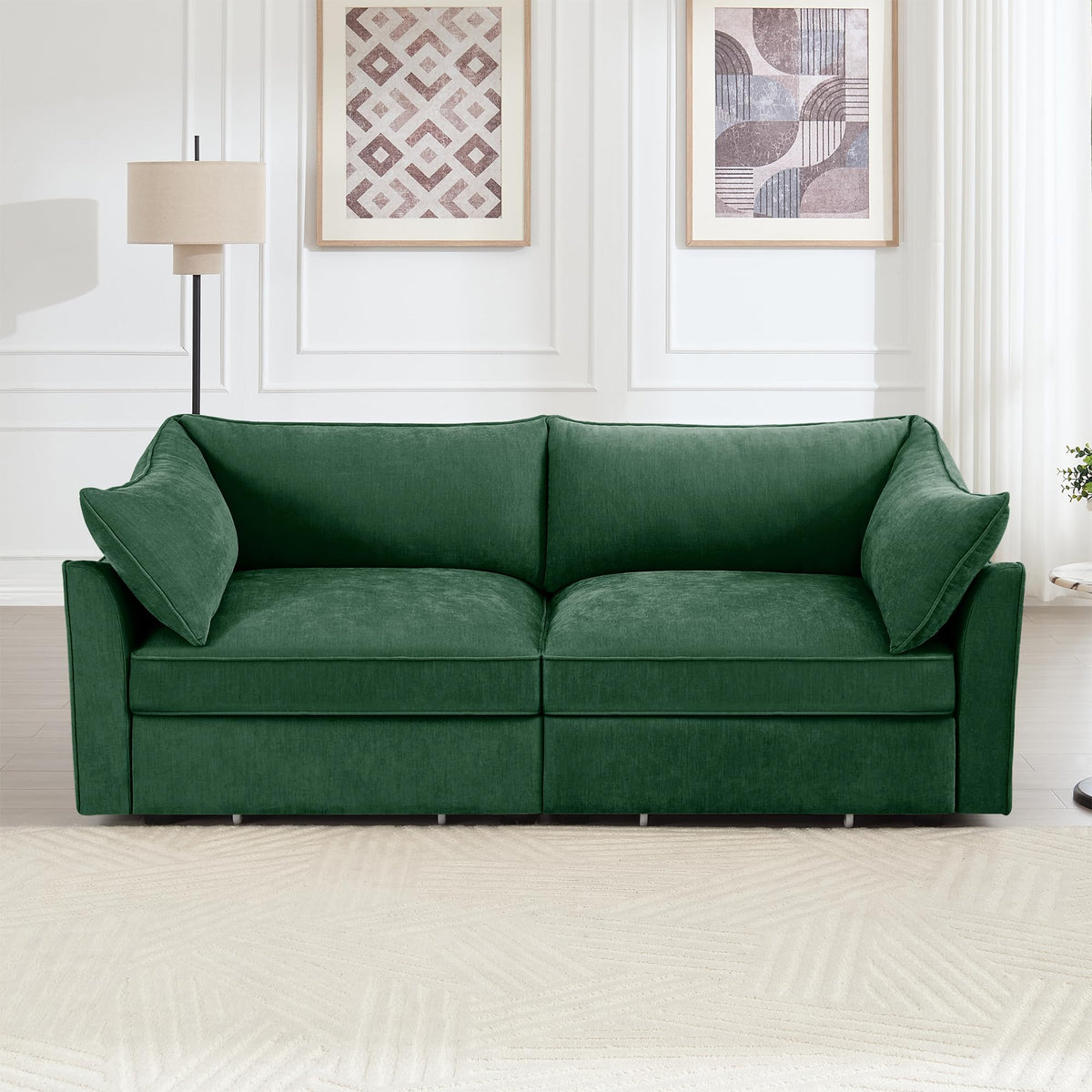 Green Chenille Storage Loveseat