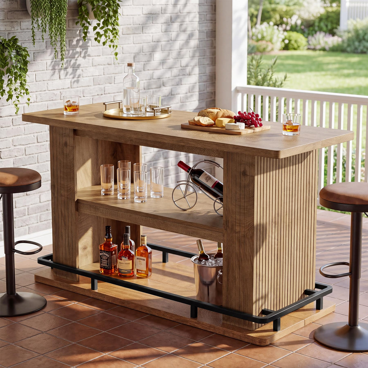 Counter Height Bar Table with Shelves