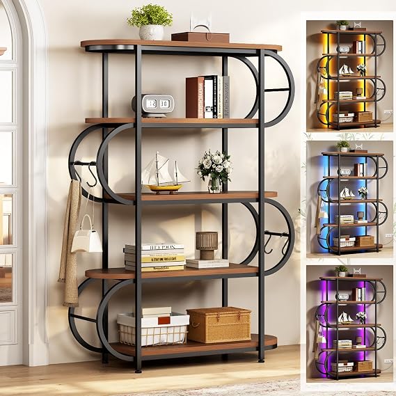 5-Tier LED Bookshelf with Hooks