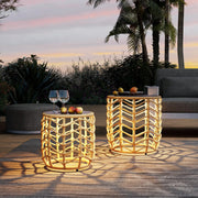 Boho Solar Nesting Side Tables with Built-in Lights – Set of 2, Wicker