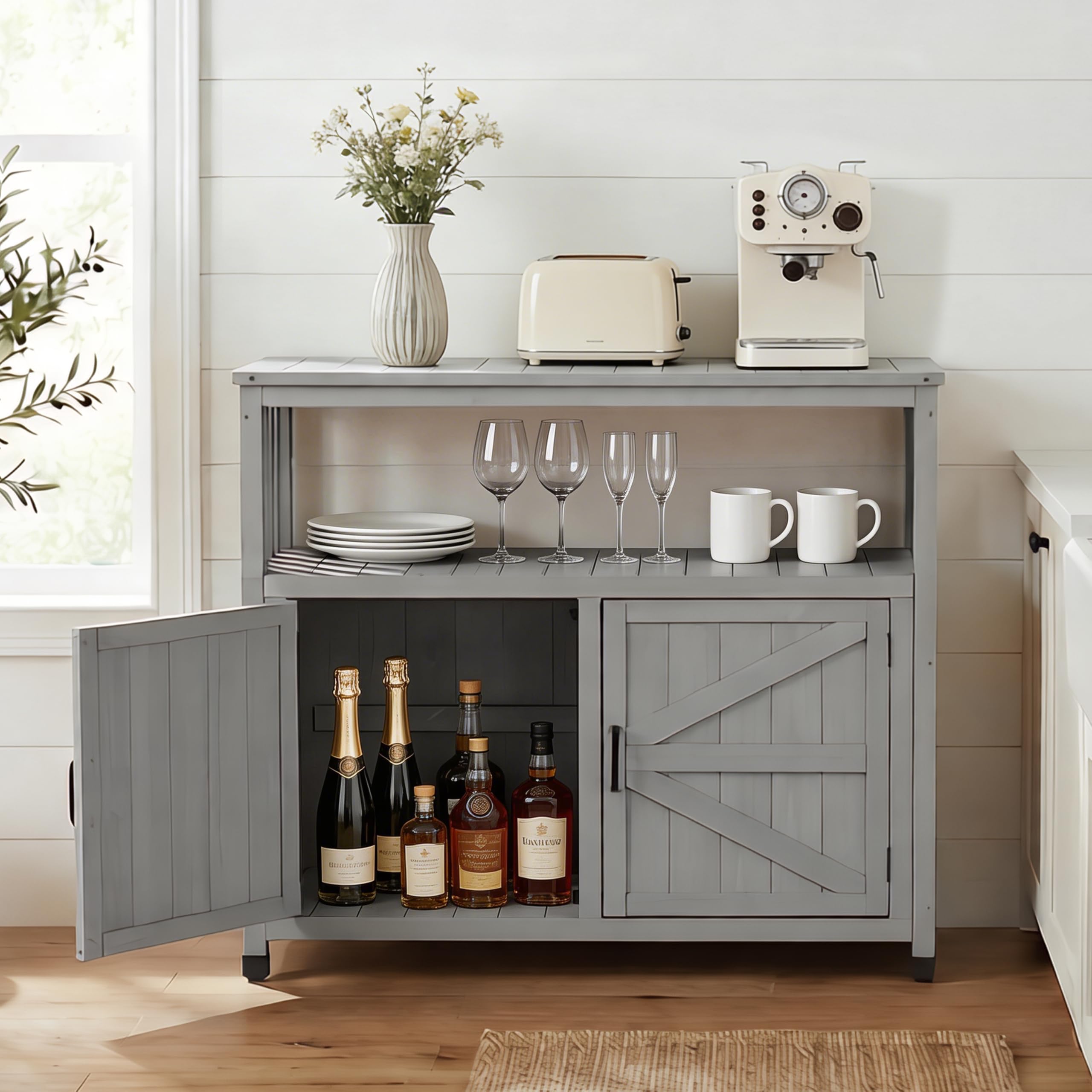 Cedar Outdoor Patio Bar Table with Storage Cabinet