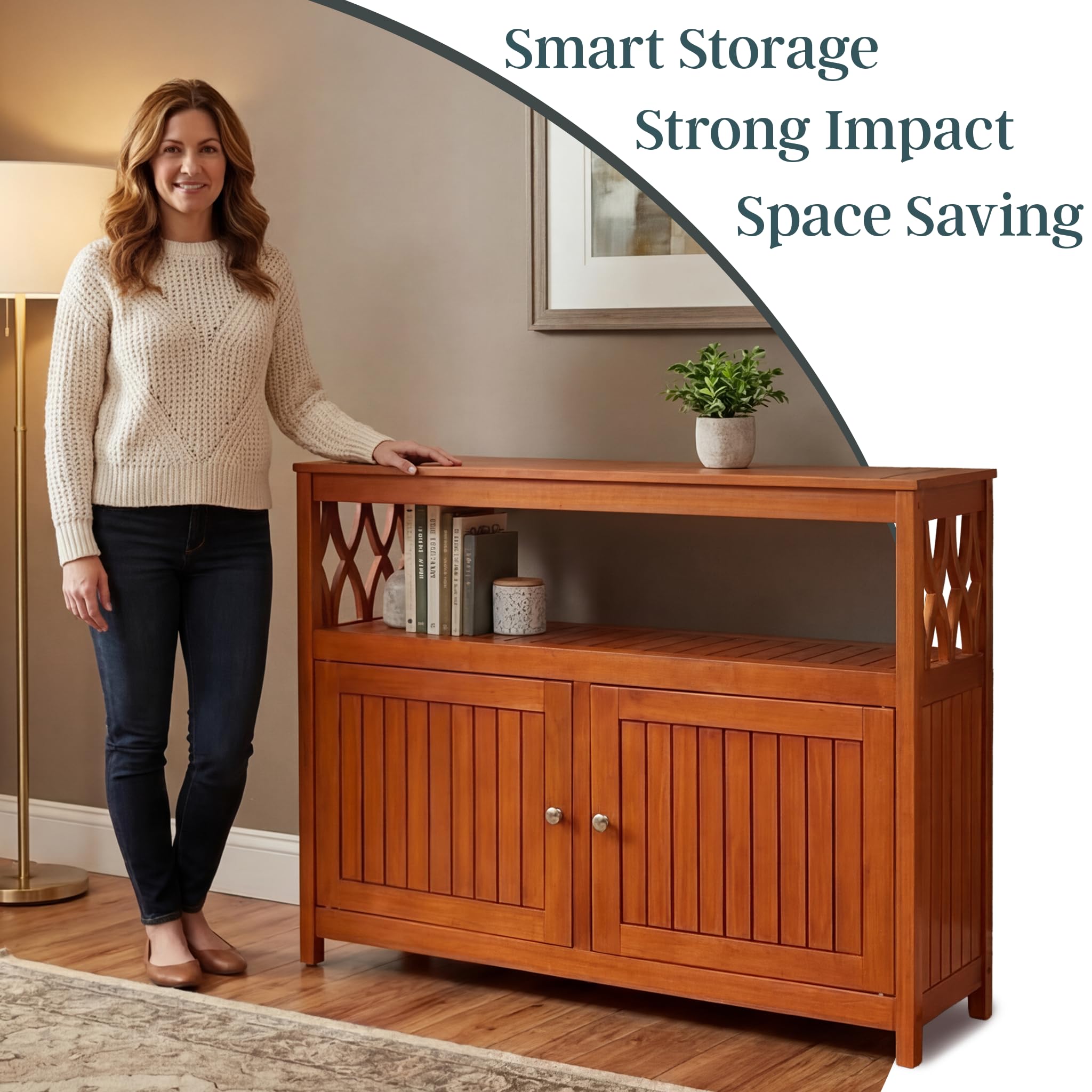 Outdoor Eucalyptus Sideboard Buffet Cabinet with Storage