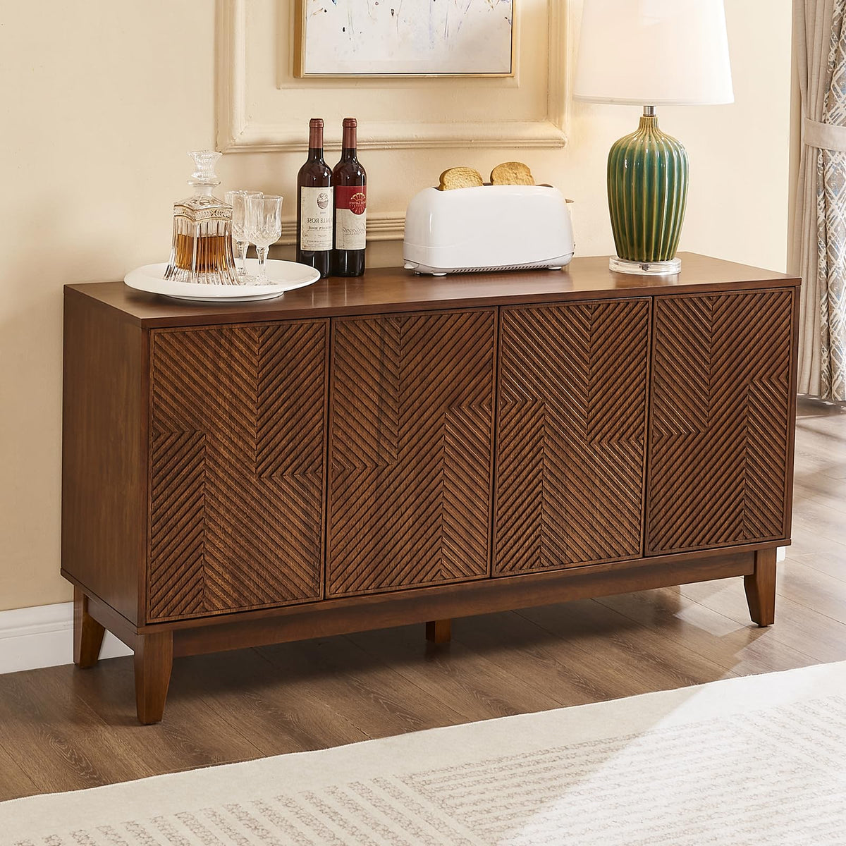 ZIXUANXIMU TV Stand with 4 Doors and Adjustable Shelves, Fits TVs up to 55"