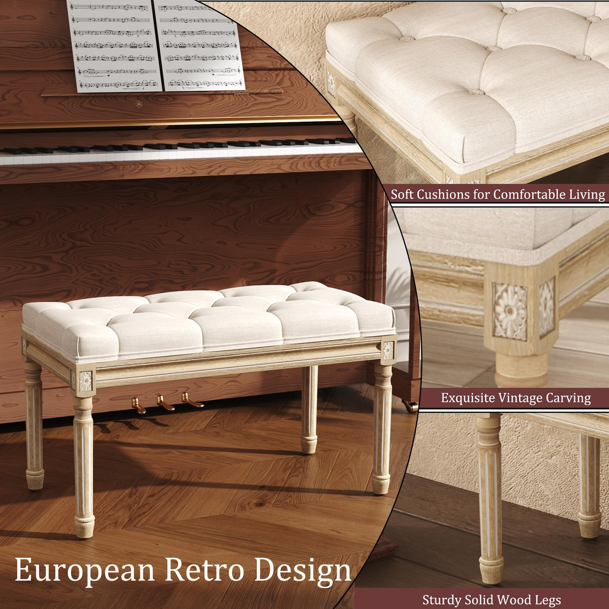 Beige Tufted Upholstered Bench