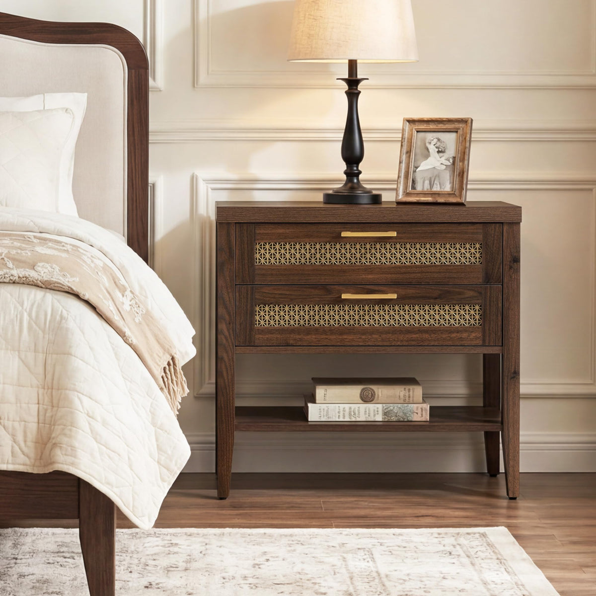 SICOTAS Night Stand Set 2,Rustic Nightstand Set of 2 with Drawer and Shelf