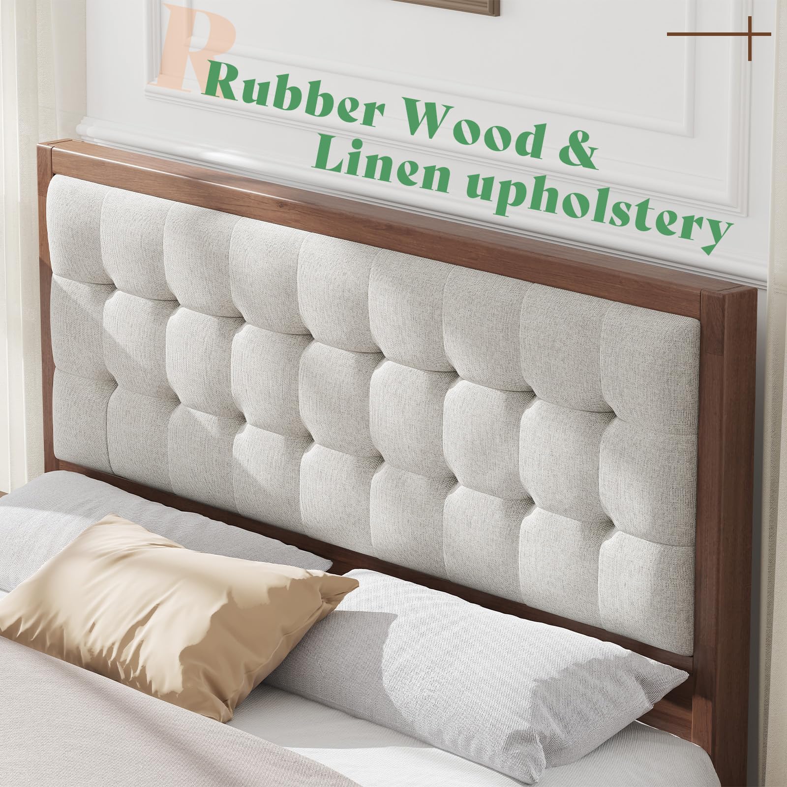 Platform Bed Frame with Tufted Headboard