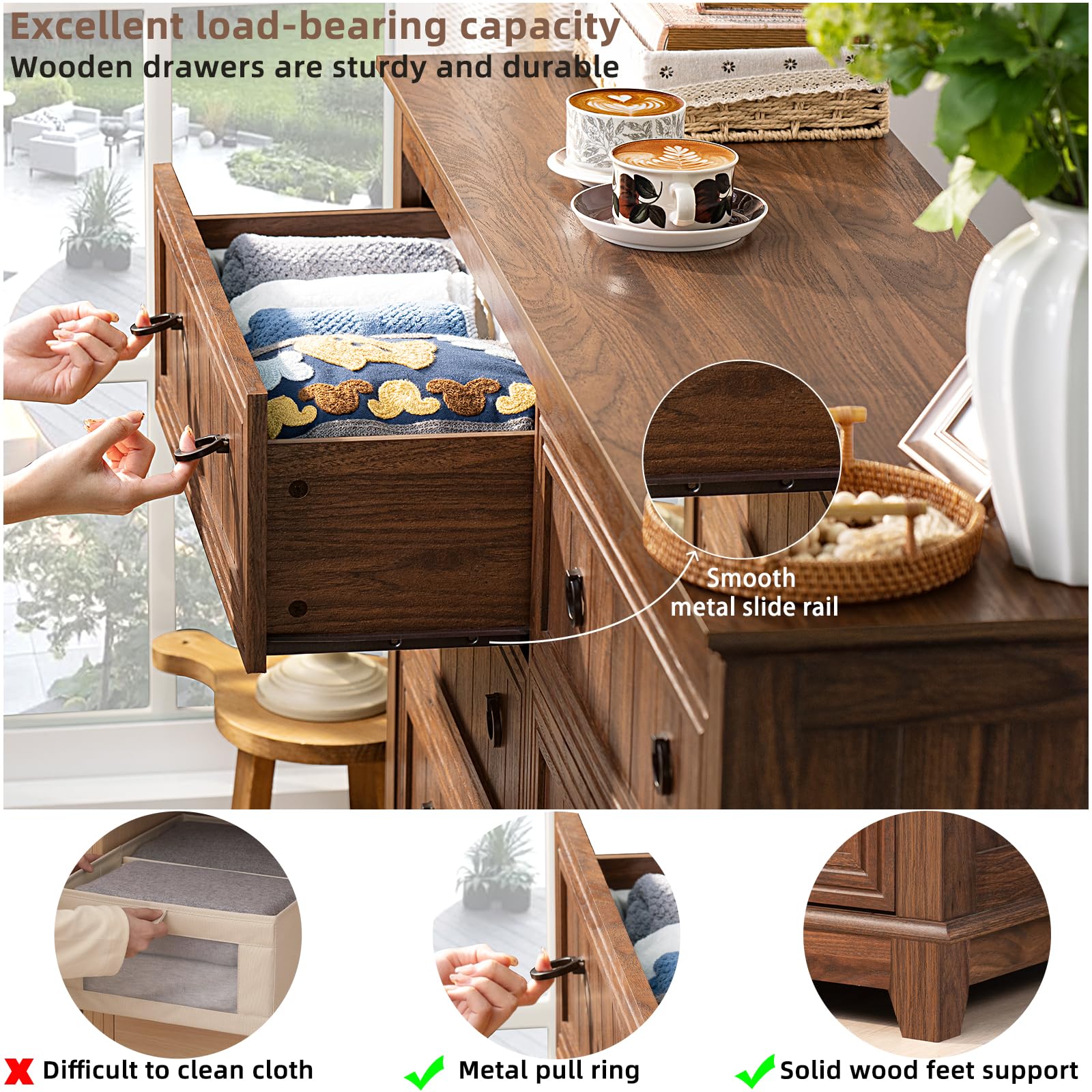 6-Drawer Dresser & Nightstand Set with Charging Station