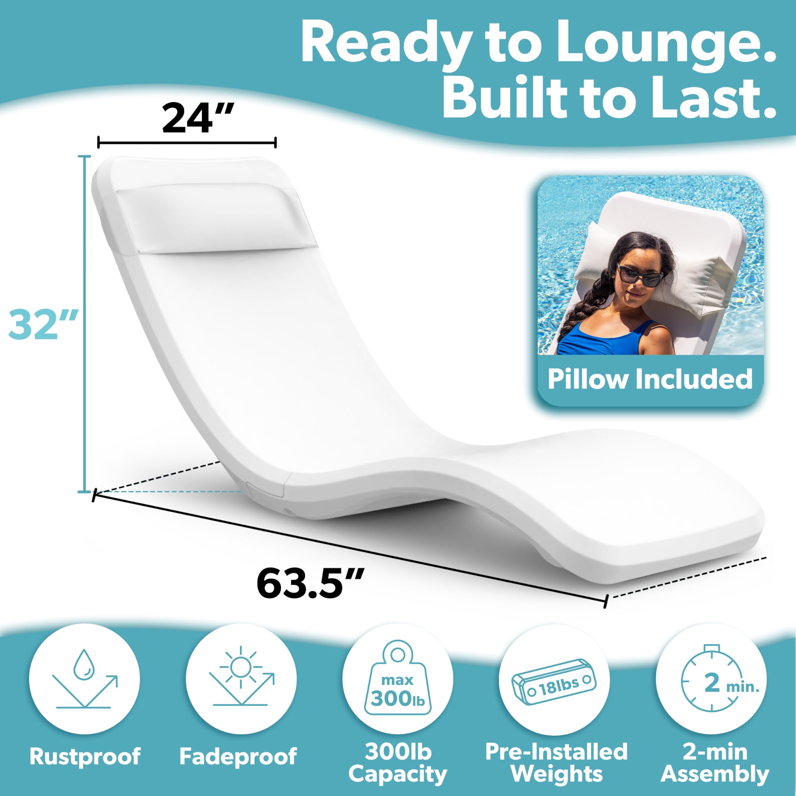 Pool Baja Shelf Lounge Chair – Weighted, Waterproof, White