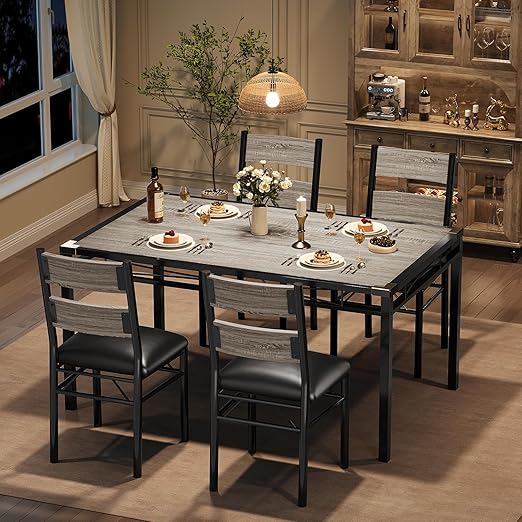 4-Person Dining Table Set with Upholstered Chairs