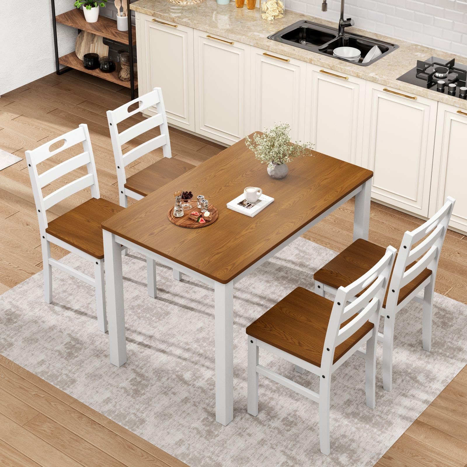 5-Piece Farmhouse Dining Table Set for 4