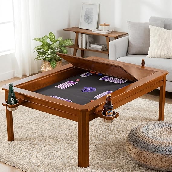 Solid Wood Board Game Coffee Table with Removable Top