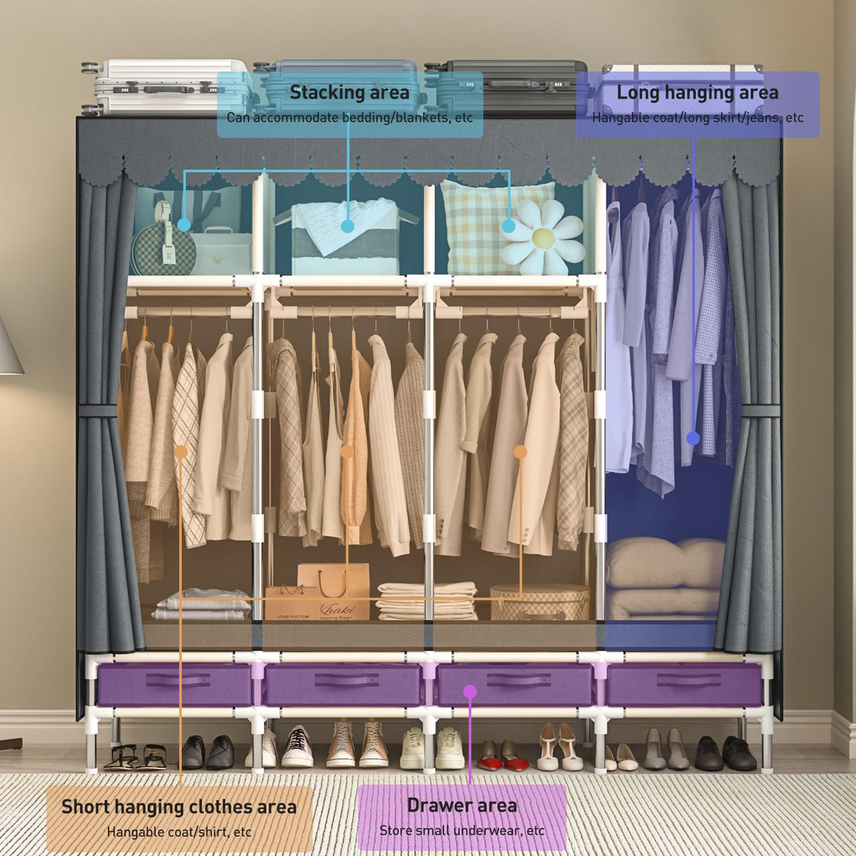 Portable Wardrobe with Drawers