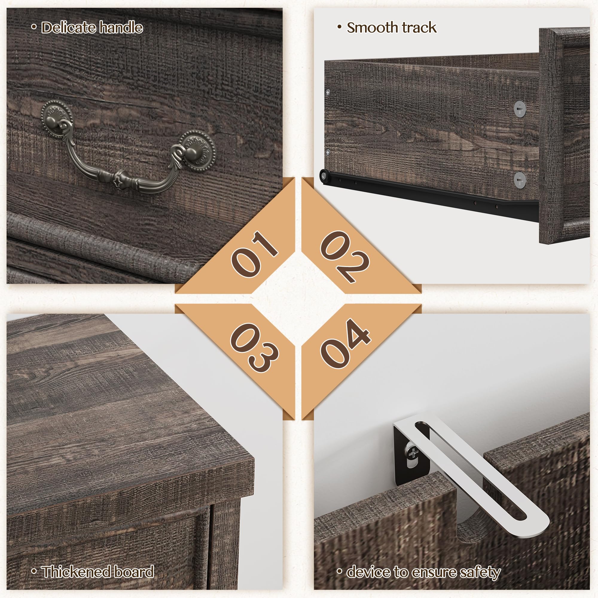 EnHomee Farmhouse 9 Drawer Dresser for Bedroom, 52" Wooden Dresser with Vintage Design, Hallway, 15.6" D x 52" W x 36" H Dark Rustic Oak