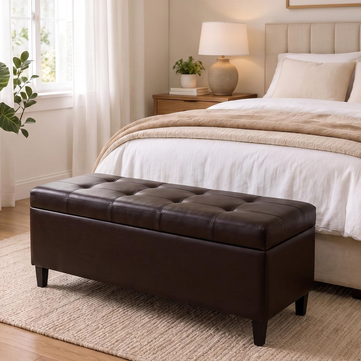 Faux Leather Storage Ottoman Bench