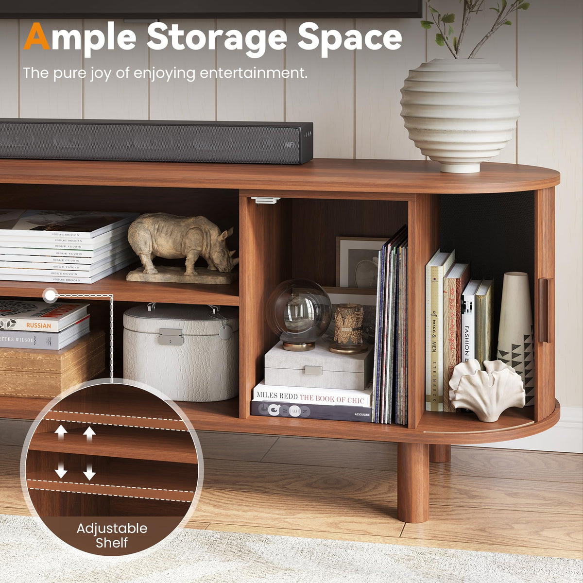 Fluted Sliding-Door TV Stand