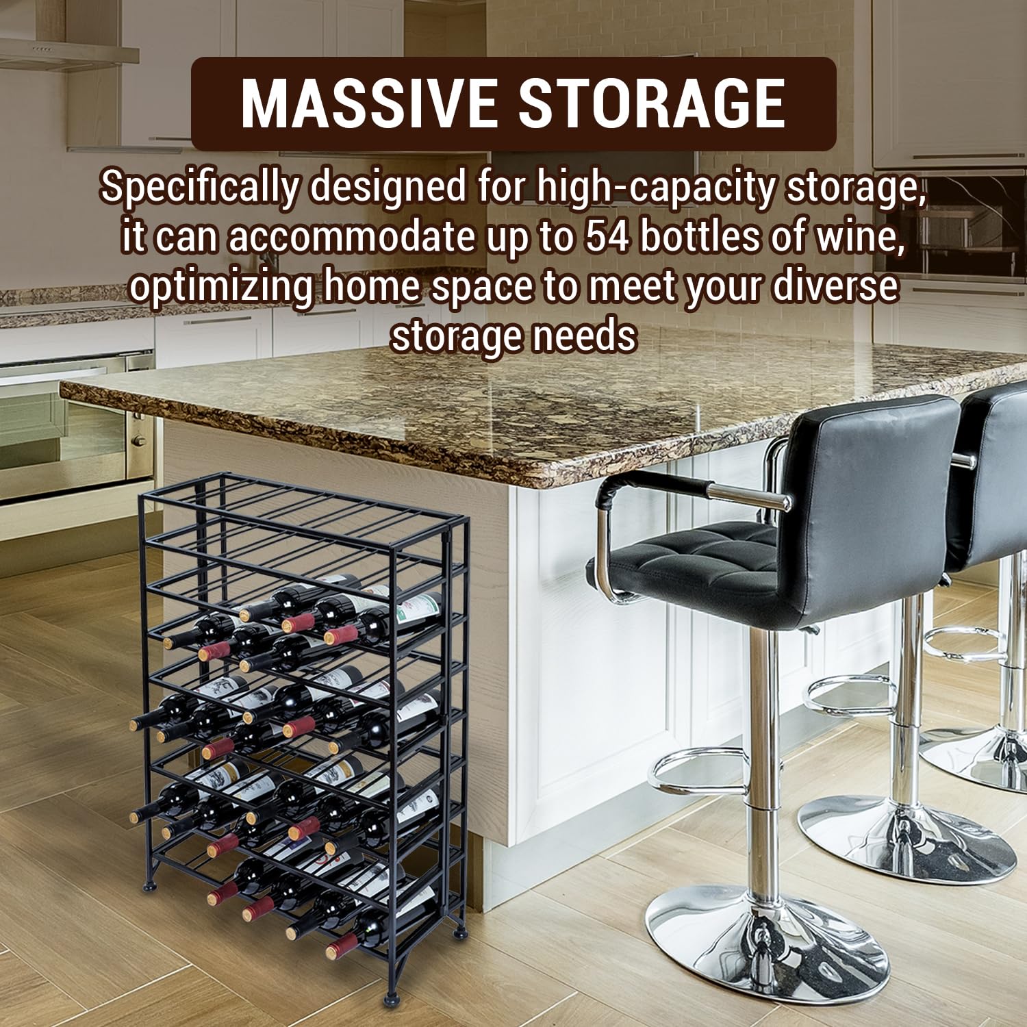 54-Bottle Freestanding Metal Wine Rack