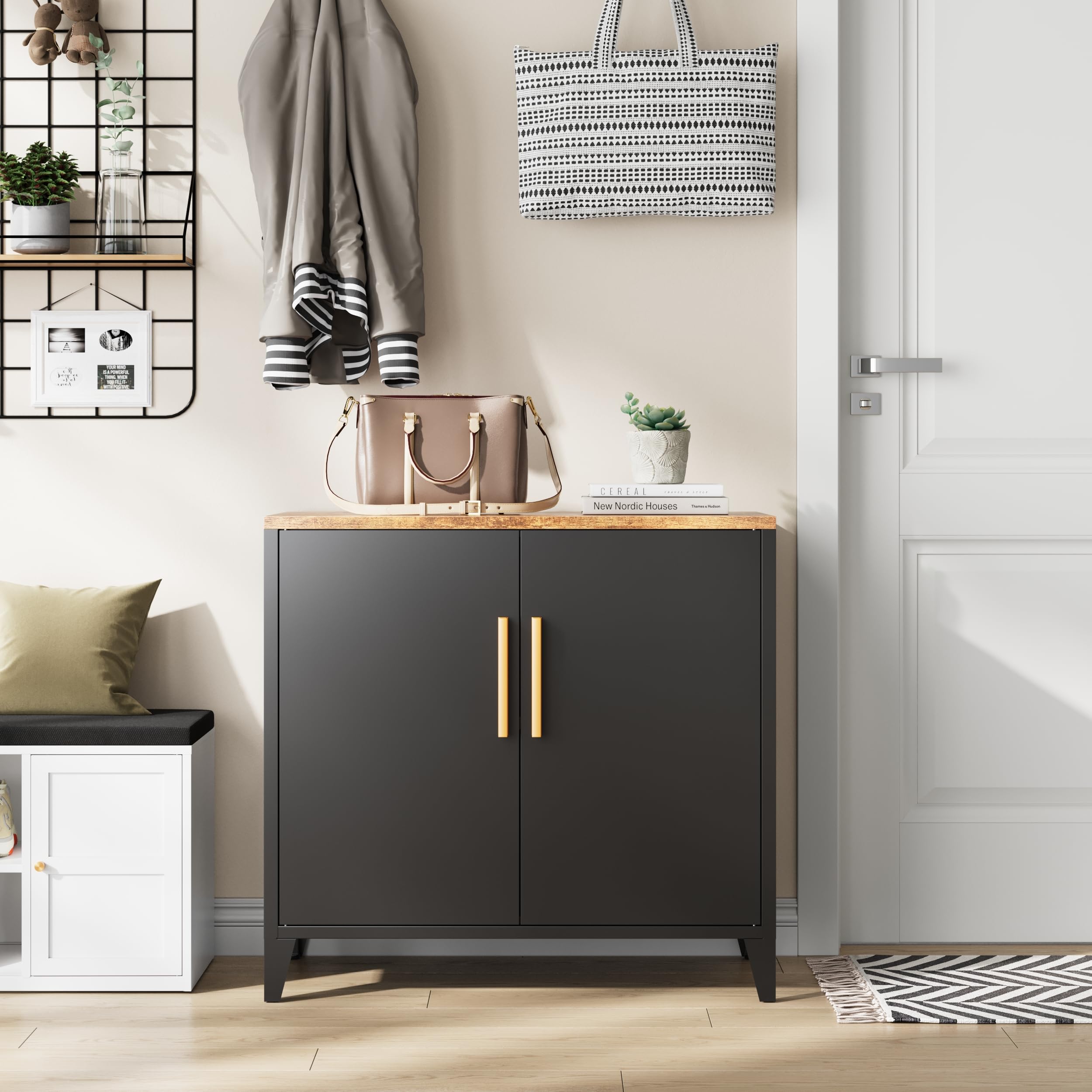 Metal Storage Cabinet with 2 Doors and Adjustable Shelves