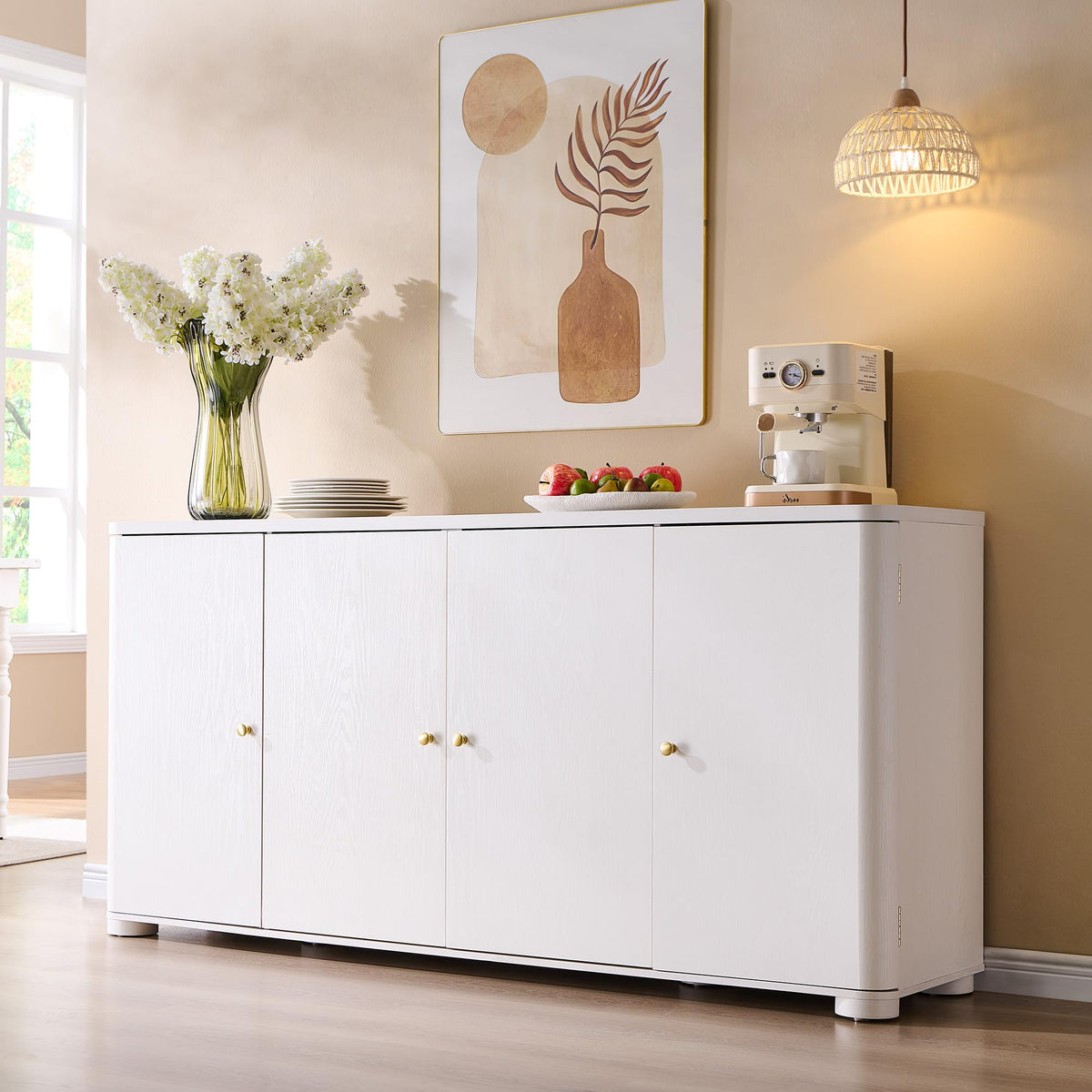 White Curved Buffet Cabinet