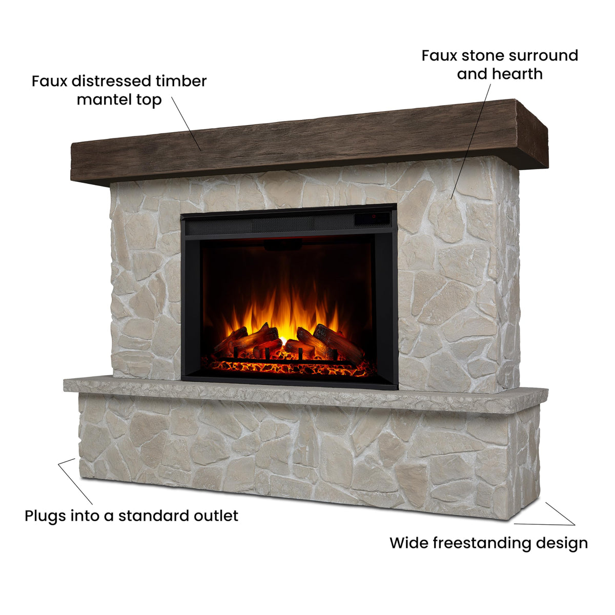 Stone-Look Electric Fireplace