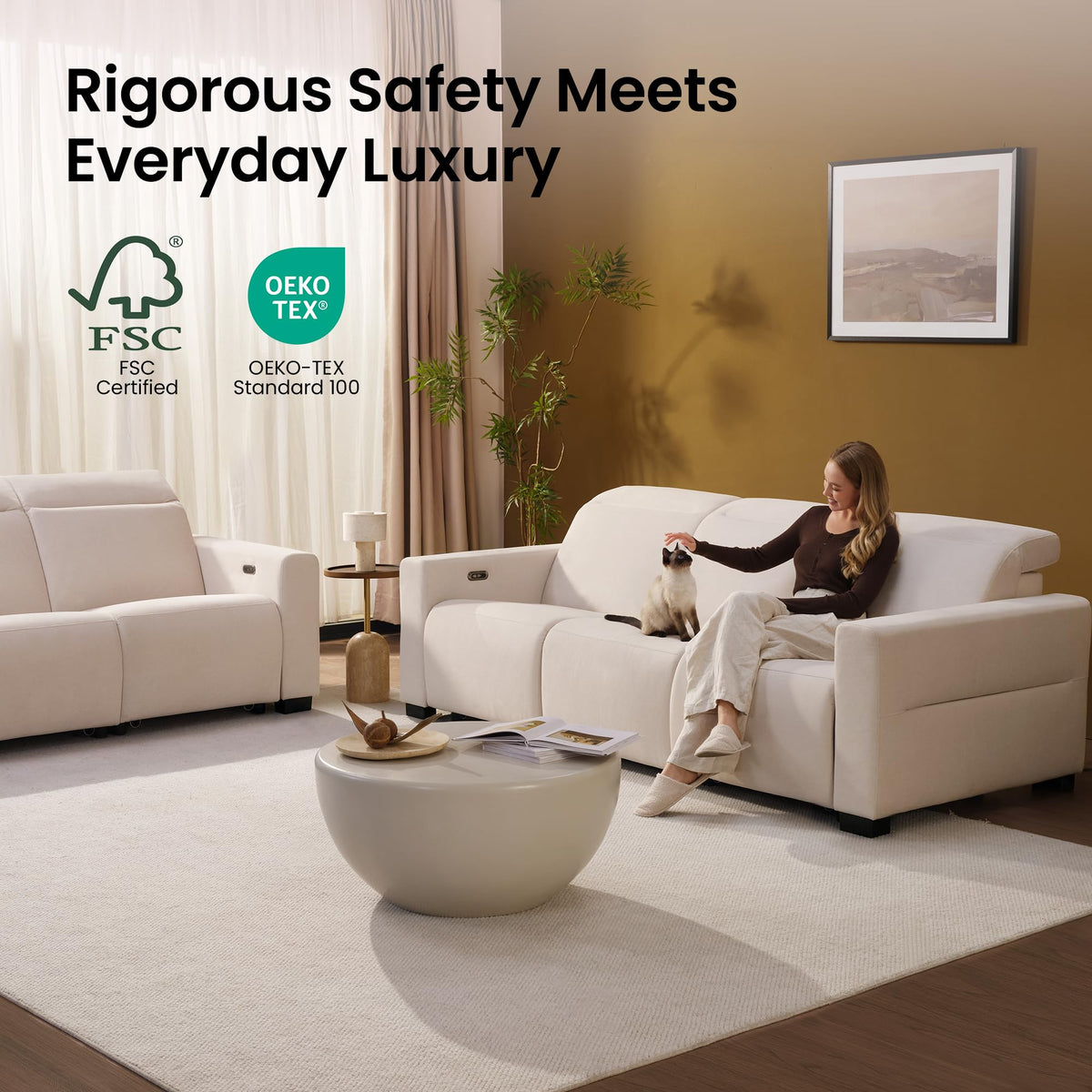 ModernMate Lodden 70" Power Reclining Loveseat Sofa, Beige