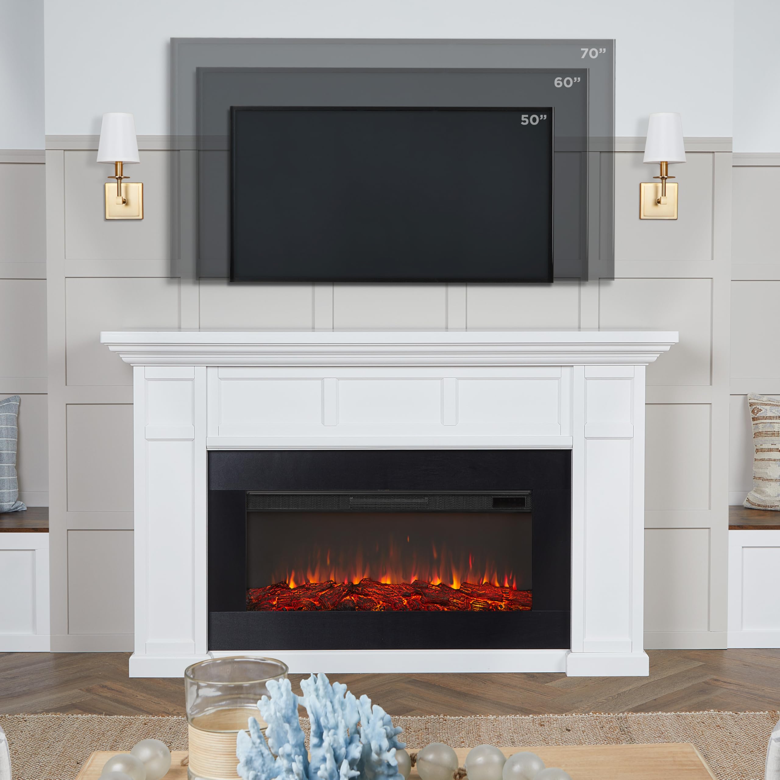 Alcott 75" Electric Fireplace with Mantel