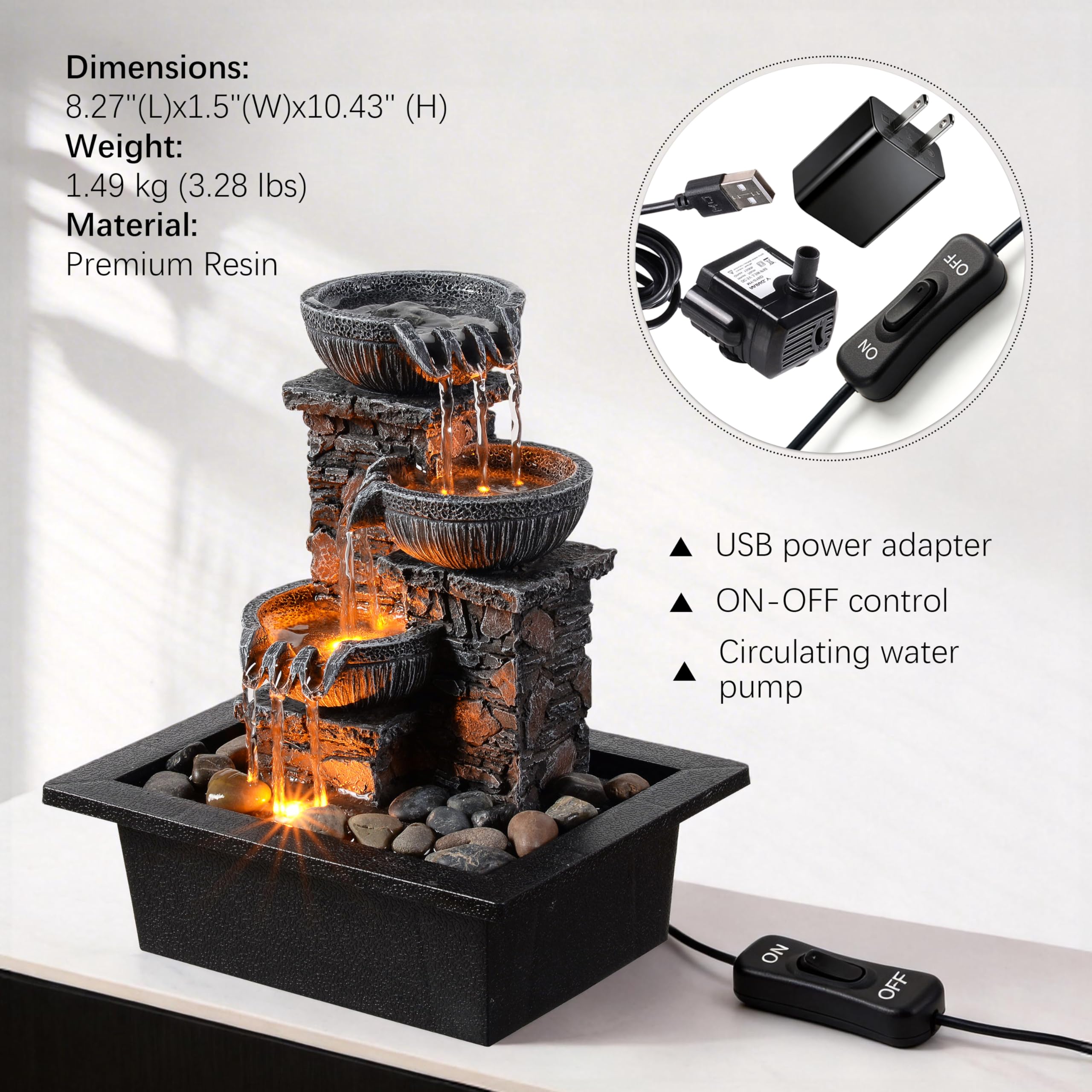 Tabletop Water Fountain with LED Light