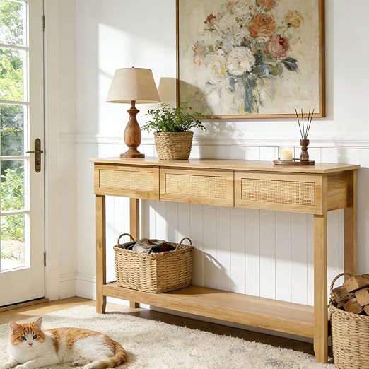 Console Table with 3 Drawers & 2-Tier Shelves