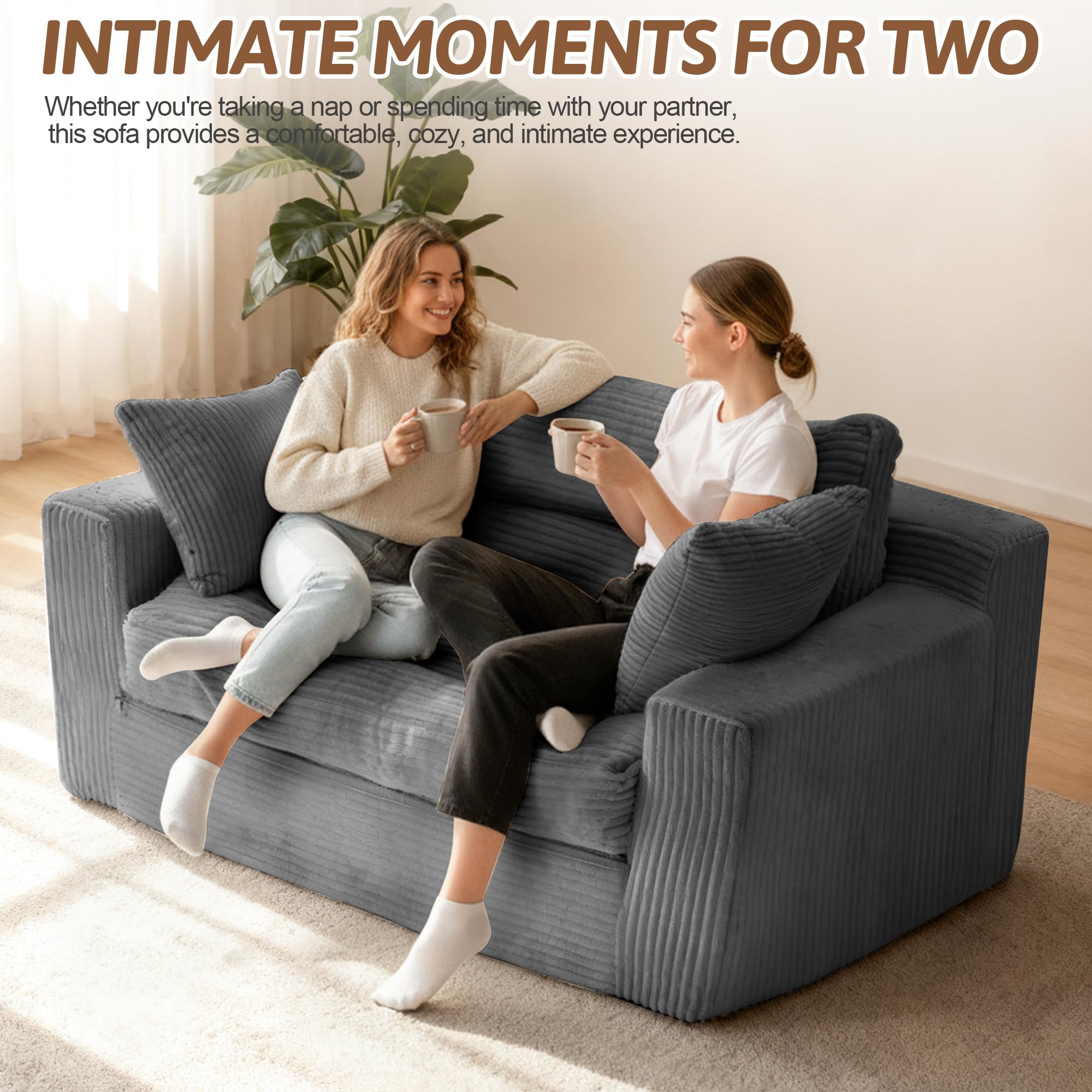 NLDD Convertible Sofa Bed, Pull Out Boneless Couch Loveseat Floor Sofa Bed with Pillows, 2-Seater Folding Sofa Loveseat Boneless Couch for Living Room, Bedroom, Apartment, Office(Grey)