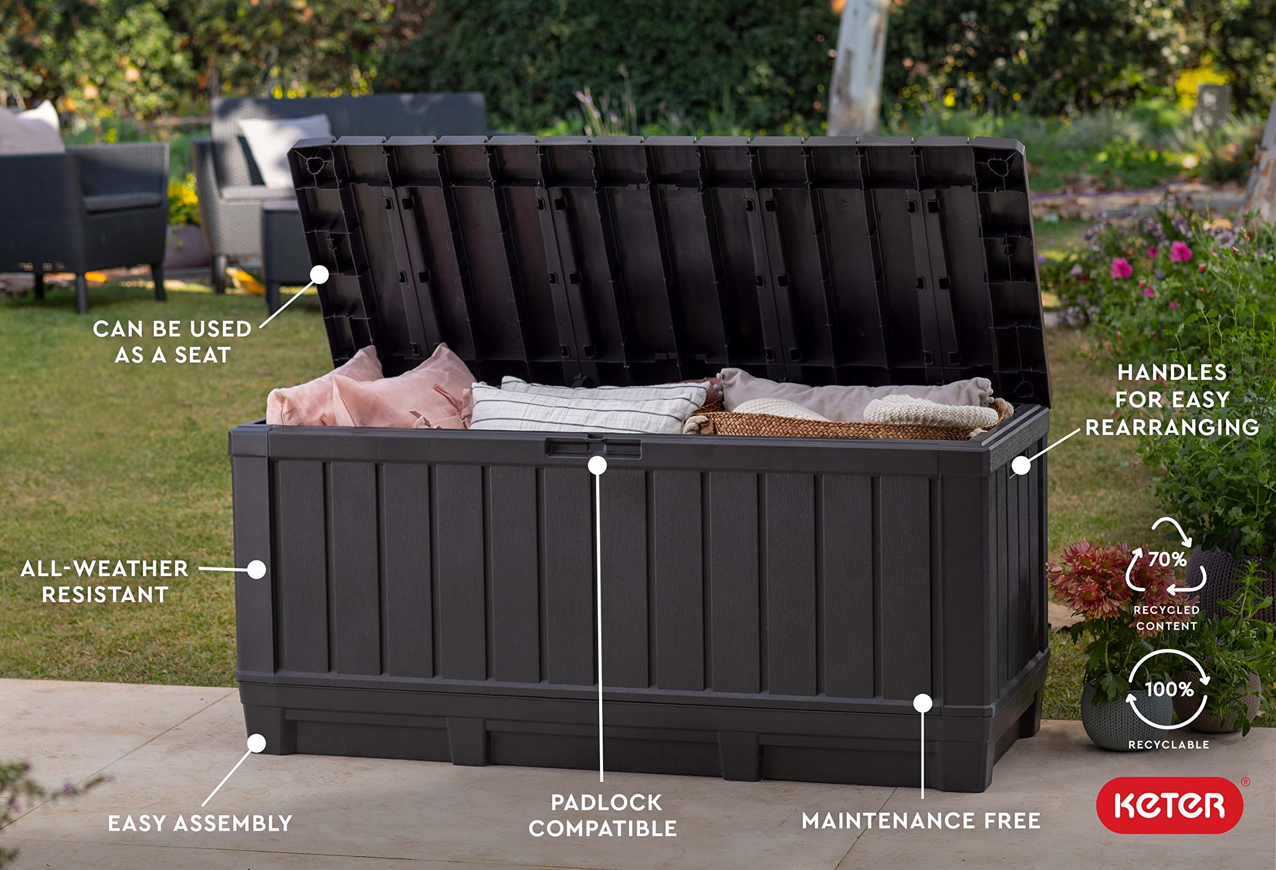 92-Gallon Resin Deck Box with Bench Seating