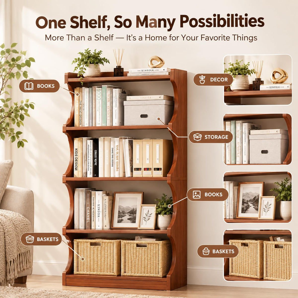 Arched Walnut Bookshelf